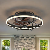 19.7-inch Flush Mount Caged Ceiling Fan with Light – Matte Black Finish, Quiet DC Motor, Remote Control,5 ABS Blades, Dimmable LED with 3 Color Temperatures